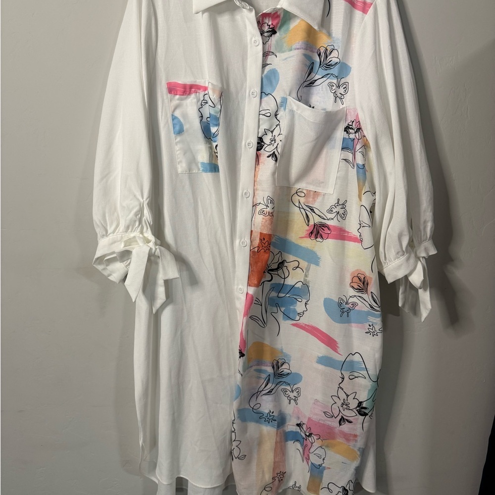Shein -  White Floral Tunic Shirt - Picture 2 of 8